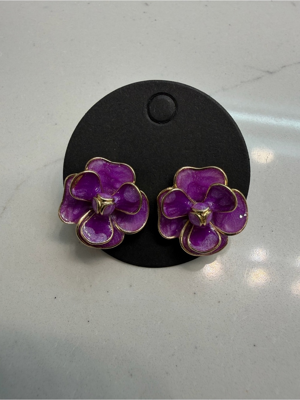 Elegant Vintage Flower Stud Earrings Purple